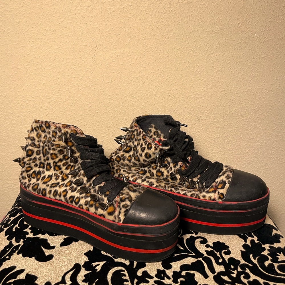 Fuzzy Leopard print Spiked Platform Hightop Sneakers w/ Xtra laces